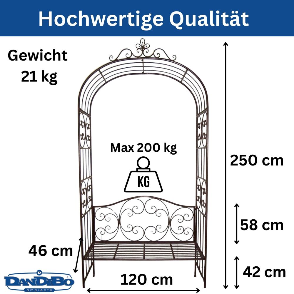 DanDiBo Rose arch with bench Metal Stable 120 cm wide 120852 Trellis Bench Trellis Pergola