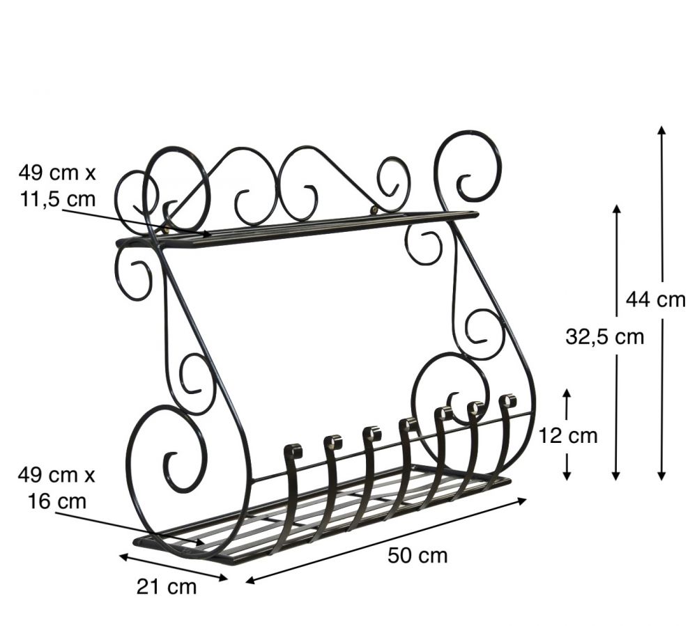 DanDiBo wall flower holder metal black 50 cm wall shelf Sebino flower stand flower shelf wall pot holder