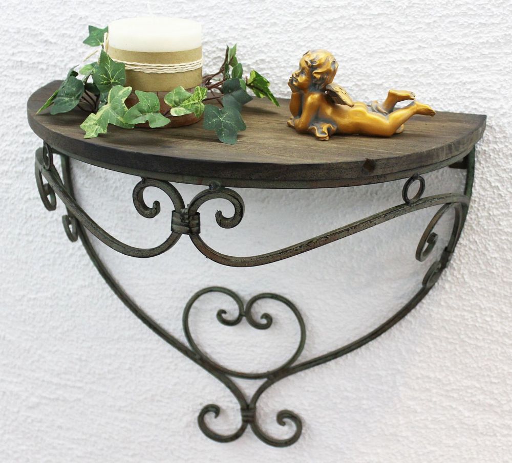 Wall shelf 12095 Wall bracket 40 cm "Malega" XL made of metal with wooden shelf Bathroom shelf