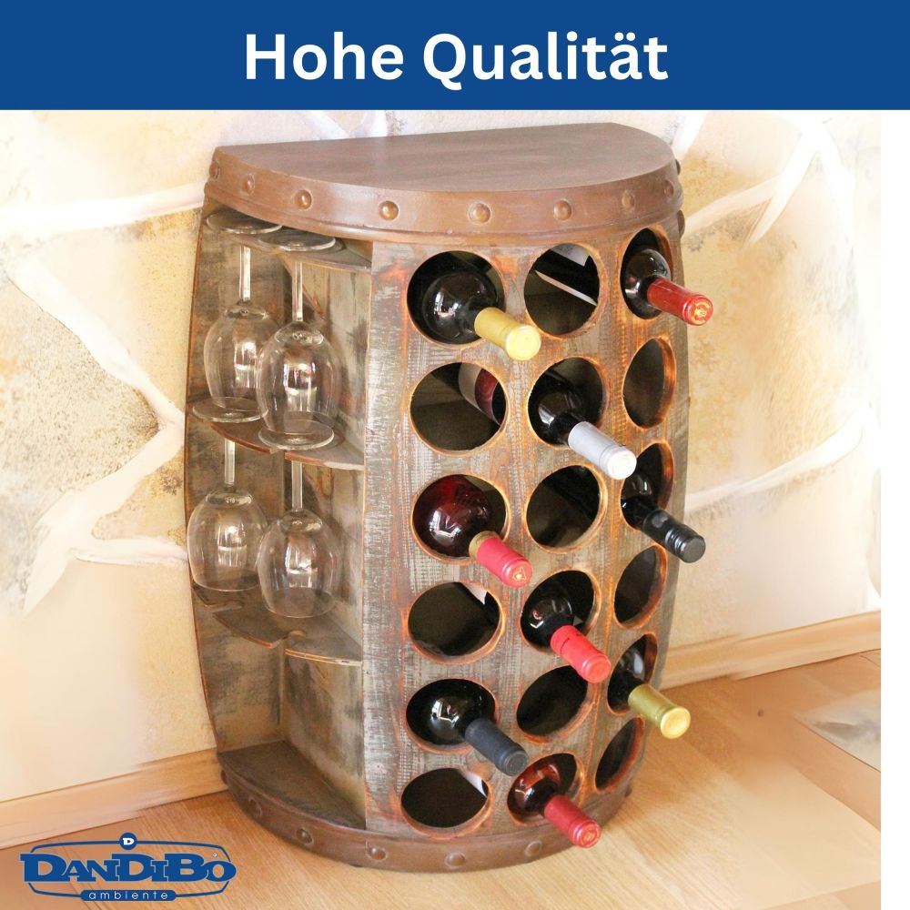 DanDiBo Weinregal Holz Stehend Rustikal Weinfass Flaschenregal 1486 Beistelltisch Schrank Fass Weinbar